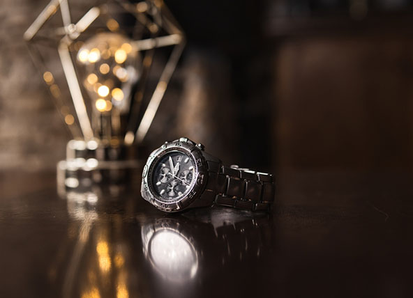 chronograph sitting on a table