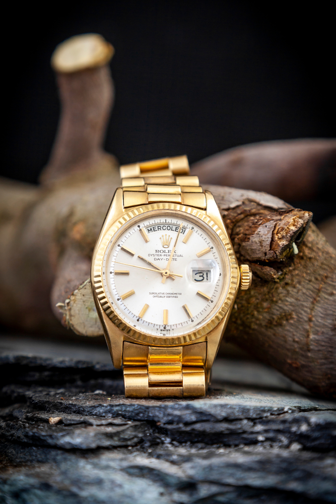 Rolex Oyster Perpetual Day Date watch on a branch