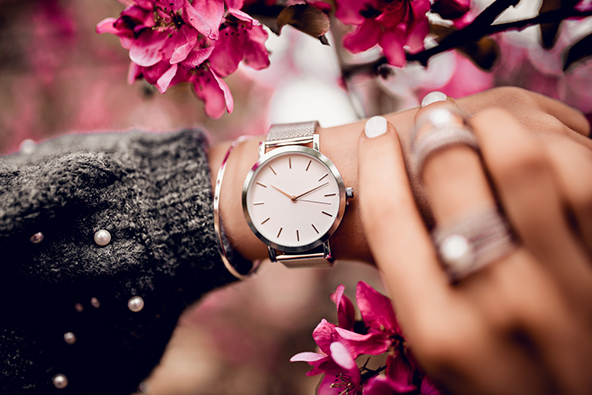 stylish watch on womans hand